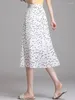 Skirts Chiffon Polka Dot Pleated Women Skirt White Large Size 5XL Fat 100kg Wear A Line Calf Length High Wasit Draped Summer 2024