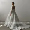 A-Line Sparkly Wedding Dresses 2024 Boat Neck Long Sleeve Lace Embroidery Bridal Gowns Exquisite Bride Party Dress Vestido De Noiva