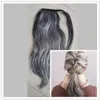 Women salt and pepper silver grey Straight Wrap Around Ponytail hairpiece extention human Hair Piece Clip in Hair extensions 100g 120g