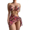 2024 Women's Split Metal U-shaped Bikini BIKINI Three Piece Printed Swimwear H515-31