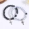 Strand Black White Cross Bracelet Rosary Beads Couple Style Resin Sweet Romantic Versatile