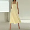 Zomer backless strappy jurk stevige kleur mouwloze veter MIDI-jurken boho vakantie sundresses vrouwen 240514
