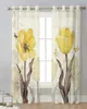 カーテンビンテージフラワー蝶黄色のチューリリビングルームの装飾のための薄いカーテン窓キッチンチュールボイル