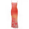 Casual Dresses 2024 Women Bodycon Long Maxi Satin Dress Sleeveless Spaghetti Strap Striped Print Tight Slip For Club Party