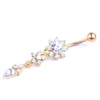 Navel Bell -knop Ringen Sexy Dange Belly Bars Button Rings Piercing CZ Crystal Flower Body Sieraden Navel Drop MyA30 Levering Dhfpy