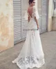 Seksowna suknia ślubna koronkowa biała seksowna bohemijskie sukienki plażowe bez pleców V szyja maxi startowa sukienka na podłogę vestido