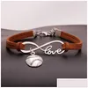 Bracelets de charme bracelets de charme américain infinie de softball pour femmes les hommes aiment le baseball veet corde enveloppe enveloppe du bracelet de mode juif dhh3w