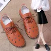 Casual Shoes Plus Size For Women 2024 Summer Hollow Breathable Flats Vintage Soft Leather Non Slip Ladies Work