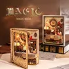 Architektur/DIY House DIY Holzbuch Nook Regal Insert Kit Dollhouse Miniatur Kalligraphie Magie Buchenden Puppenhäuser Bücherregal handgefertigtes Handwerk Geschenke