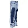 New men's jeans with contrasting colors, washed and patchwork denim pants M515 50