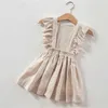 Girl's jurken 1-7t peuter babymeisje kleding zomer geplooide gewone zon rok elegant puur katoen schattige prinses casual jurk d240515