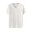 Mäns T-skjortor Män kortärmad stickad topp sommar V-ringning Ice Silk Knit Pullover Lätt andas med snygga Sport för dagligt slitage