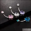 Navelklockknapp ringer kvinnor Fashion Belly Ring Surgical Steel Bright Crystal Gem Ball Piercing Bar Round Y Jewellery Drop Deliver Dhuro