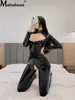 Sexy Set womens artificial leather tight fitting clothes PVC latex underwear zipper open crotch jumpsuit elastic Q240514