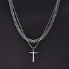 Tennis Vnox Mens Cross Necklace Stainless Steel Laminated Plain Pattern Cross Pendant Rope Box Chain Necklace Simple Prayer Jesus Necklace d240514