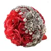 Wedding Flowers Janevini 2024 luksusowe fioletowe kwiaty ślubne druhny Bukiet ręcznie robione jedwabne róże Bling Rhinestone Fleur Mariage