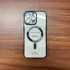 iPhone 15電話ケースMAG安全な磁気吸引ワイヤレス電気めっき14 Pro Max Glass Lens Film CDパターン