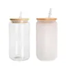 US CA Stock Sublimation Copo de vidro de vidro de 16 onças de vidro de sublimação em forma de bambu com tampa de palha de palha sublimação em branco lata de vidro para café gelado - 50 pcs
