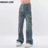 Men's Jeans ReddaChic Line Patchwork Vintage Flare Men Cleanfit Low Waist Splash Ink Distressed Bootcut Pants Y2k Harajuku Streetwear