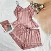 Spring/Summer Sexy Simulated Women's Pajamas Large Set V-Neck Strap Tank Top Sleeveless Shorts Home Suit Ice Silk F51535