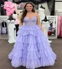 Party Dresses Gorgeous Lilac Tiersed Prom Dress Spaghetti Straps A Line Ruffles Applique Spets Evening Elegant Special Endan Birthday
