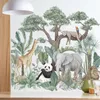 열대 우림 식물 벽지 코끼리 기린 사자 배경 스티커 바나나 나무 벽 스티커