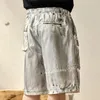 Heren jeans 2024 retro vuile noodlijdende werkkleding shorts zomer los rechte afval bodemstijl casual vijfde broek