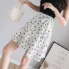 Fashionabla nya sommar kvinnor franska design hög midja blommig polka dot chiffong a-line kort kjol