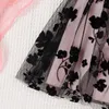 Kız Elbiseleri Yenidoğan Çocuk A-line Elbise Kısa Kollu Mürettebat Boyun Çiçek Yay Sheer Patch Çalışma Yaz Partisi Elbise Çocuk Giyim D240515