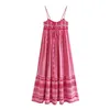 Traf Pink Crochet Slip Dress Women Boho Pleated Maxi Dress Woman Summer Backless Long Dresses for Women Beach Memale Dress240511
