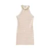 2024 Summer New Hanging Neck Metal Chain Mid Length Wrapped Hip Group Slim Fit Sleeveless Knitted Dress for Women