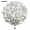 Wedding Flowers Janevini Bling Rhinestone ciemnoczerwone bukiety ślubne sztuczne satynowe róży akcesoria bukiet de fleae Mariage