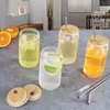 US CA Stock Sublimation Glass Blanks com tampa de bambu e palhas de 16 onças de sublimação lata de vidro copo de café gelado pode fazer xícaras de vidro em forma