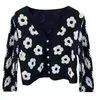 Polos Polos Hollow Cardigans Floral Crocheted tricot Crops Tops en V