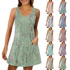 Casual Dresses Women's Sundress med fickor Summer Boho Beach Bluses Dress V Neck Loose Korean Style Tank Vestidos Longos