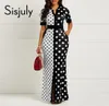 Sisjuly vintage bodycon klänning kvinnor lång svart vit polka dot bandage split mager office lady elegant party sexiga maxi klänningar y12014348