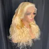 Malaysisk av hög kvalitet peruansk indisk brasiliansk 613 blond kroppsvåg 13x4 transparent spets frontala peruk 16 tum 100% rå jungfrulig remy människohår