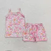 Pajamas Wholesale female baby sleeveless shirts pajama sets flower shorts baby flower sets summer childrens pajamas d240515