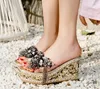 الذهب Silver Rhinestone Fringe High Heel Platform Wedge Sandals Women Sheereer Shoes Slippers Slippers 2020 Size 34 to 40 Tradin7004457