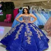 メキシコのスパークルスパンコールスパンコールロイヤルブルークインシーニーラドレスレースApplQiue Sweet 16 PROMガウンVestidos DE 15 A OS XVドレス251T