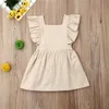 Girl's jurken 1-7t peuter babymeisje kleding zomer geplooide gewone zon rok elegant puur katoen schattige prinses casual jurk d240515