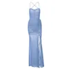 2024 Spring hete verkopende dameskleding Solid Color Open Back -jurk met hangende riemen F51536