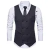 Men's Vests Suit Vest Solid Color Dress Male Double Breasted Waistcoat Slim Fit Formal Sleeveless Plus Size 2XL