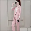 Dames Tweede stuk broek Set voor Dames Professionele broek Pak Blazer en 2 Pant Sets Top Outfit Wear to Work Office Pink Drop Deliv Dhwnu