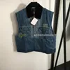 Kvinnor ärmlös denimjacka LAPEL NECK Västrock designer knapp jean ytterkläder casual stil rockar