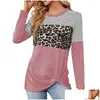 T-shirt pour femmes t-shirts mode Leopard Imprimé léopard couture à manches longues chemises automne et chaleur d'hiver pour femmes drop dhp3r