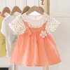 Meisjesjurken 0-4Y Elegante babyjurk Lace Doll Cute Party Childrens Clothing Flower Prinses Kleding Girls Childrens Kleding A1177 D240515