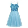 Tulle Sparkly A Line Homecoming Homecoming Prom Prom Dresses for Teens Spaghetti Straps Beads Mini Tail Dress Prom Amz