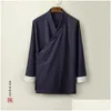 Ubranie etniczne chiński styl męski bawełniana i lniana kolorowa kurtka retro hanfu topy Meditation z długim rękawem 2023 Casual Shirt Dhkzj