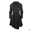 Kvinnor Trench Coats Goth Overcoat Coat 2023 Gothic Long Slim Asymmetric Lapel Collar Button Elegant Y2K Streetwear Egirl Vintage Dro Dhyaj